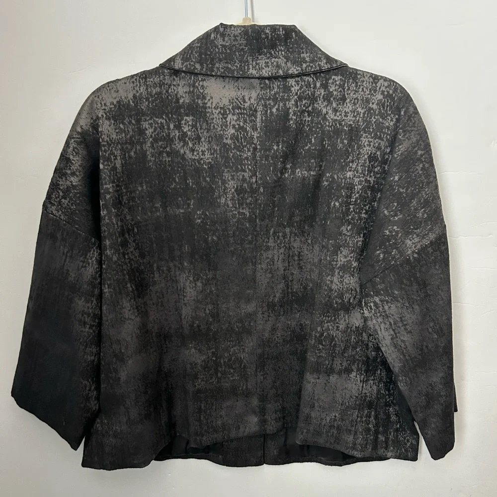Eileen Fisher Grandeur Jacquard top jacket in black and gray S P - Picture 4 of 5